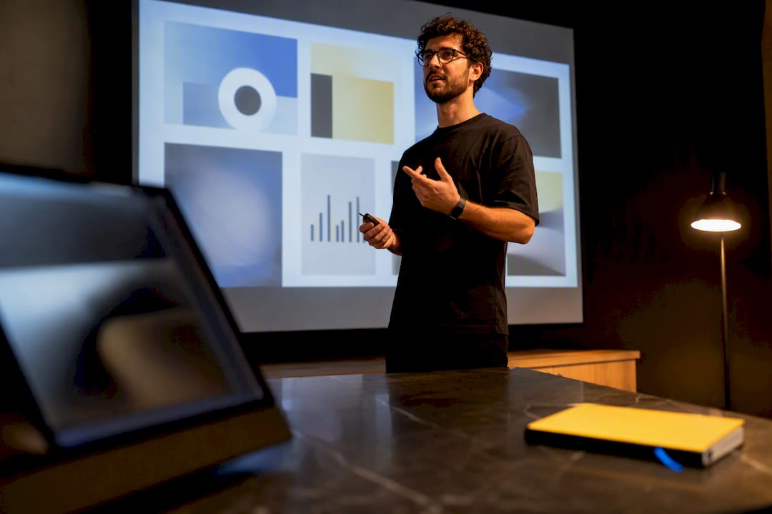 Founder rehearsing a pitch deck presentation