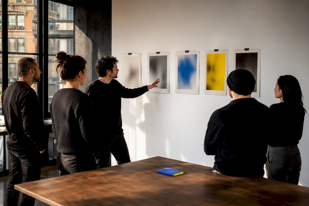 Marketing team comparing brand positioning drafts