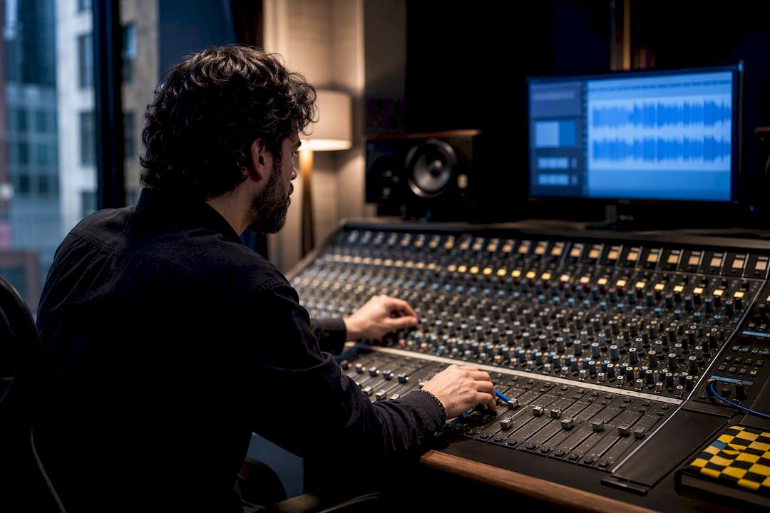 Producer arranging an AI-generated music stem