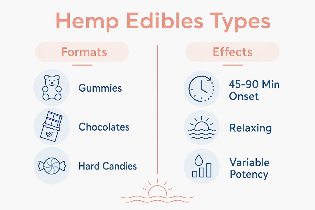 Infographic comparing hemp edible product types and effects