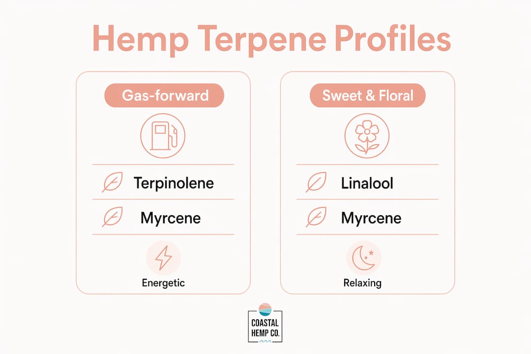 Infographic showing hemp terpene profile categories comparison