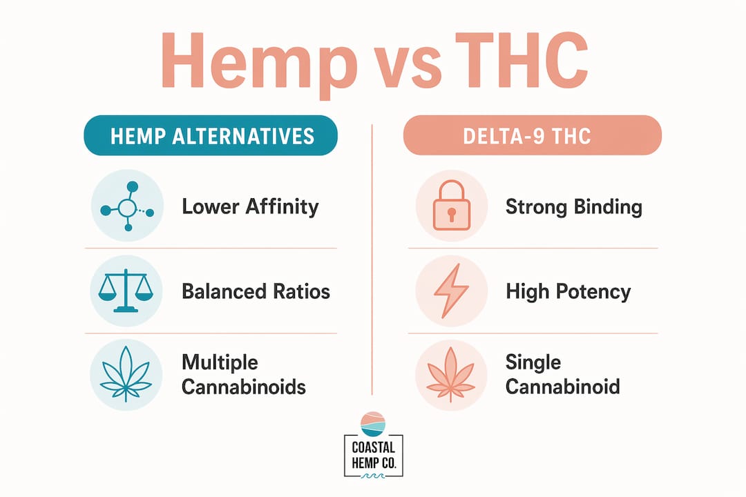 Infographic comparing hemp alternatives and delta-9 THC chemical profiles