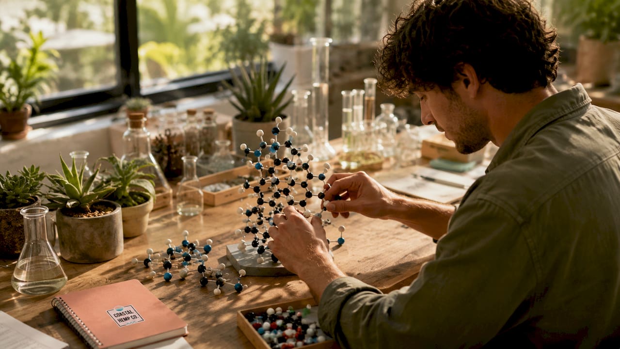 Hands assembling molecular model of CB1 receptor