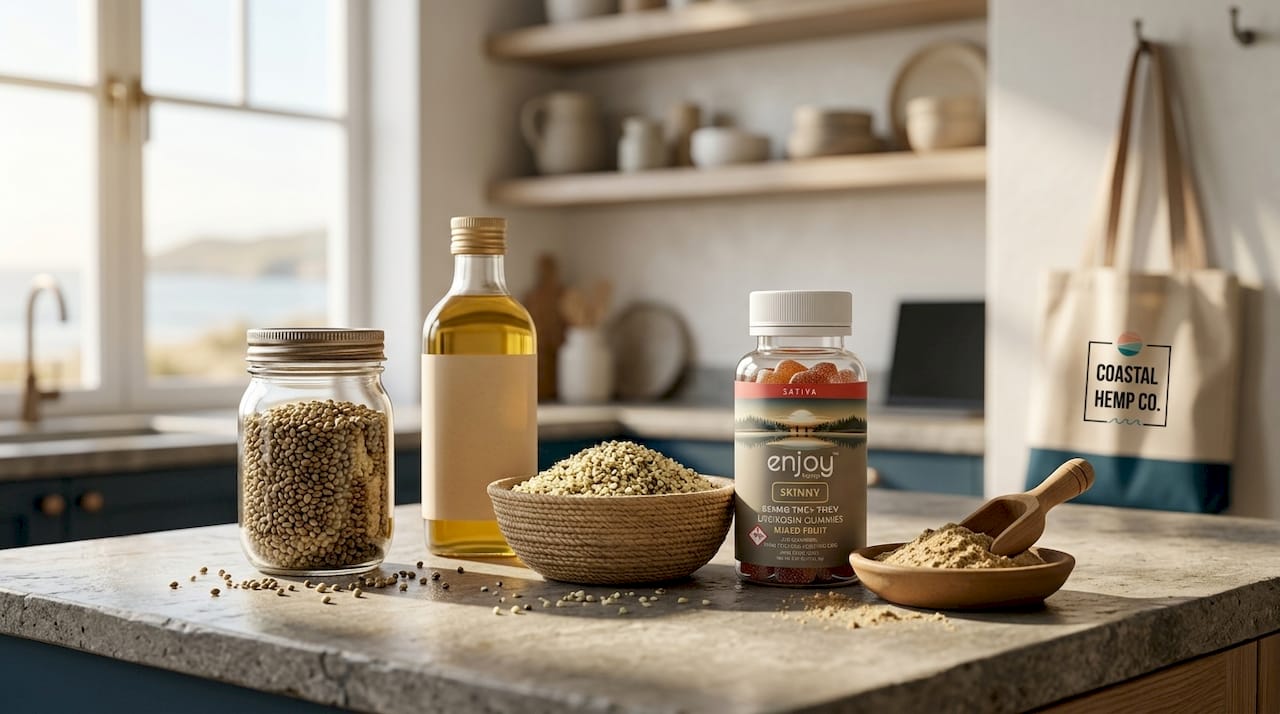 Top view of assorted hemp digestive products