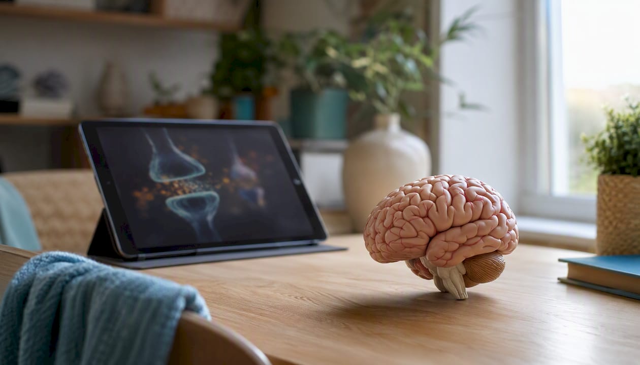 Anatomical brain model and neurotransmitter paths