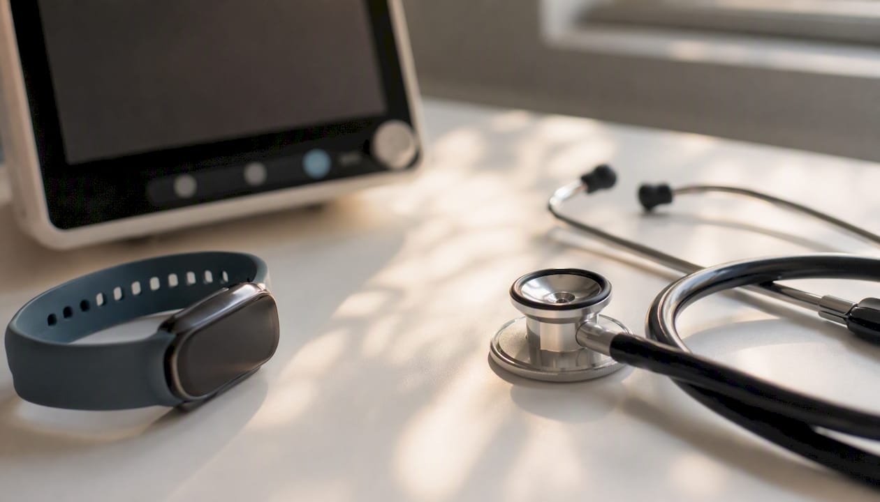 Cardiac monitoring devices on lab table