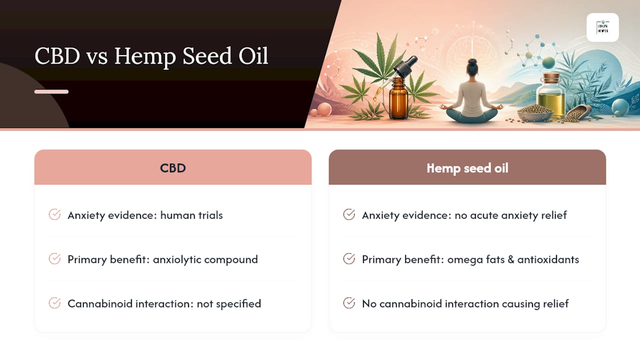 Diagram comparing CBD and hemp seed oil for anxiety