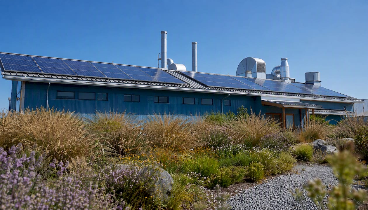 Hemp extraction facility exterior with sustainable design