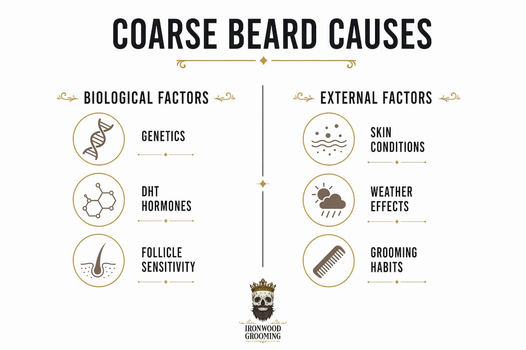 Infographic comparing causes of coarse beard hair