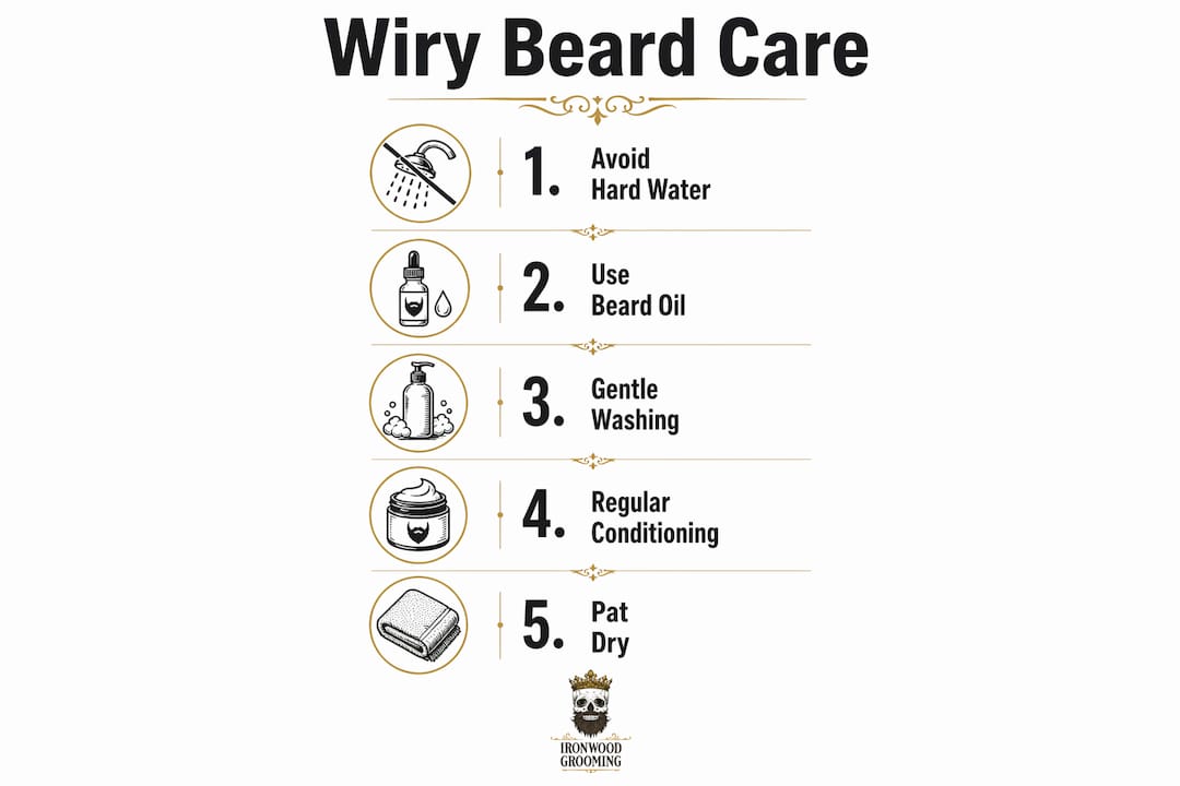 Infographic showing steps to reduce wiry beard hair