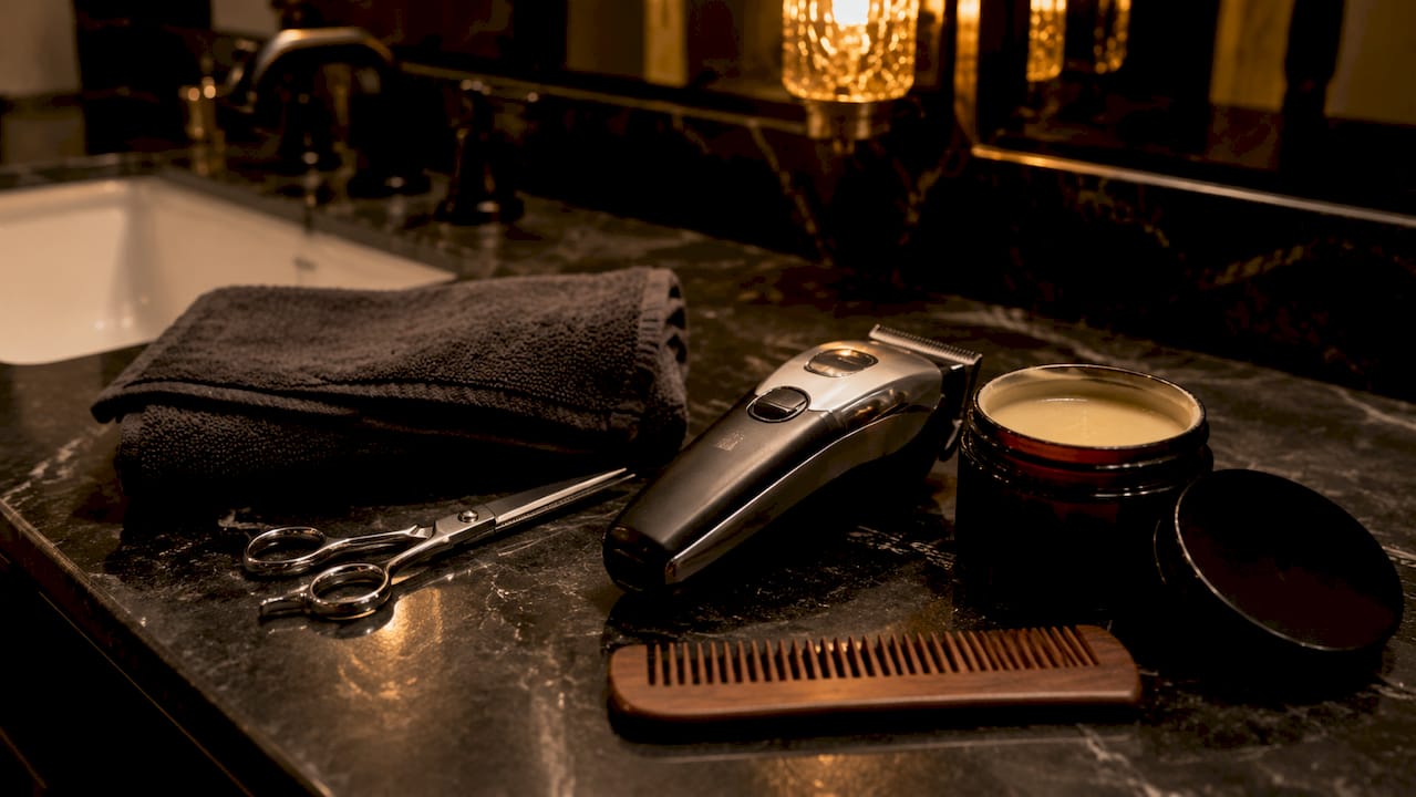 Close-up of professional beard grooming tools