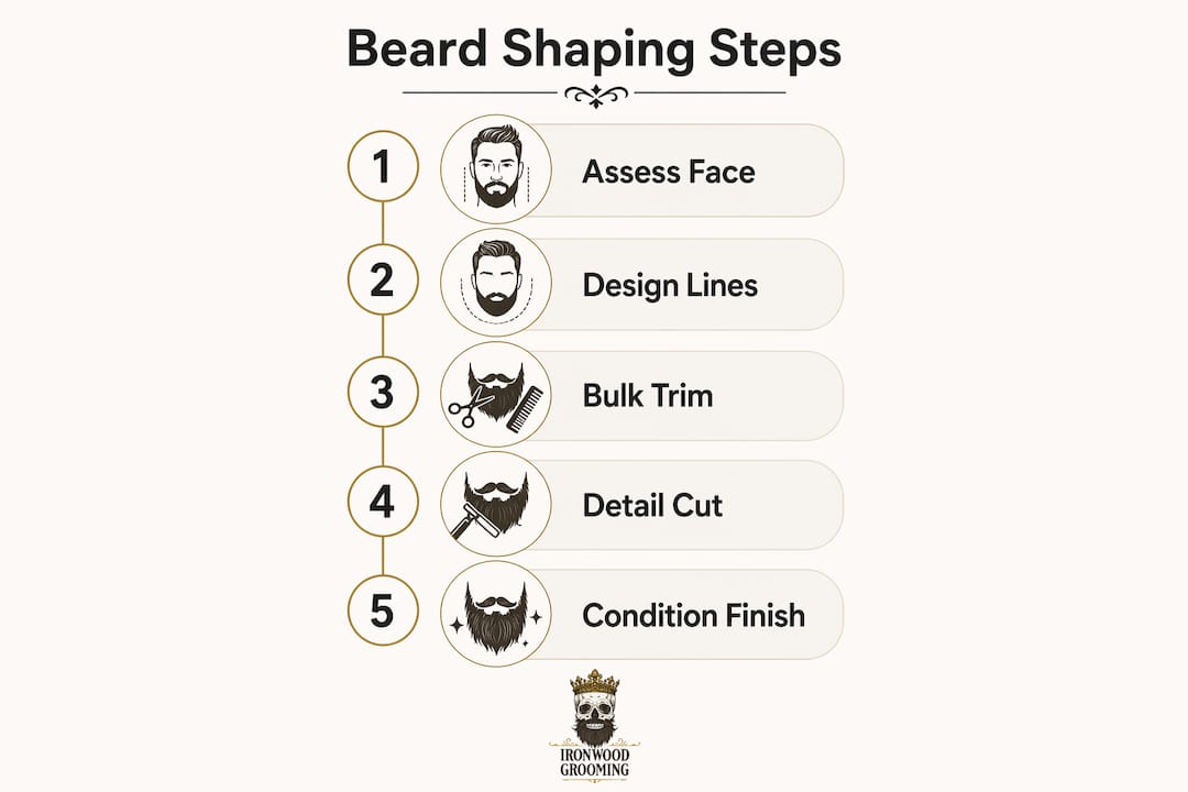 Infographic outlining beard shaping steps