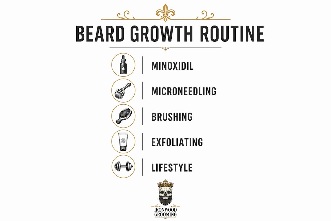 Infographic showing steps to improve beard density