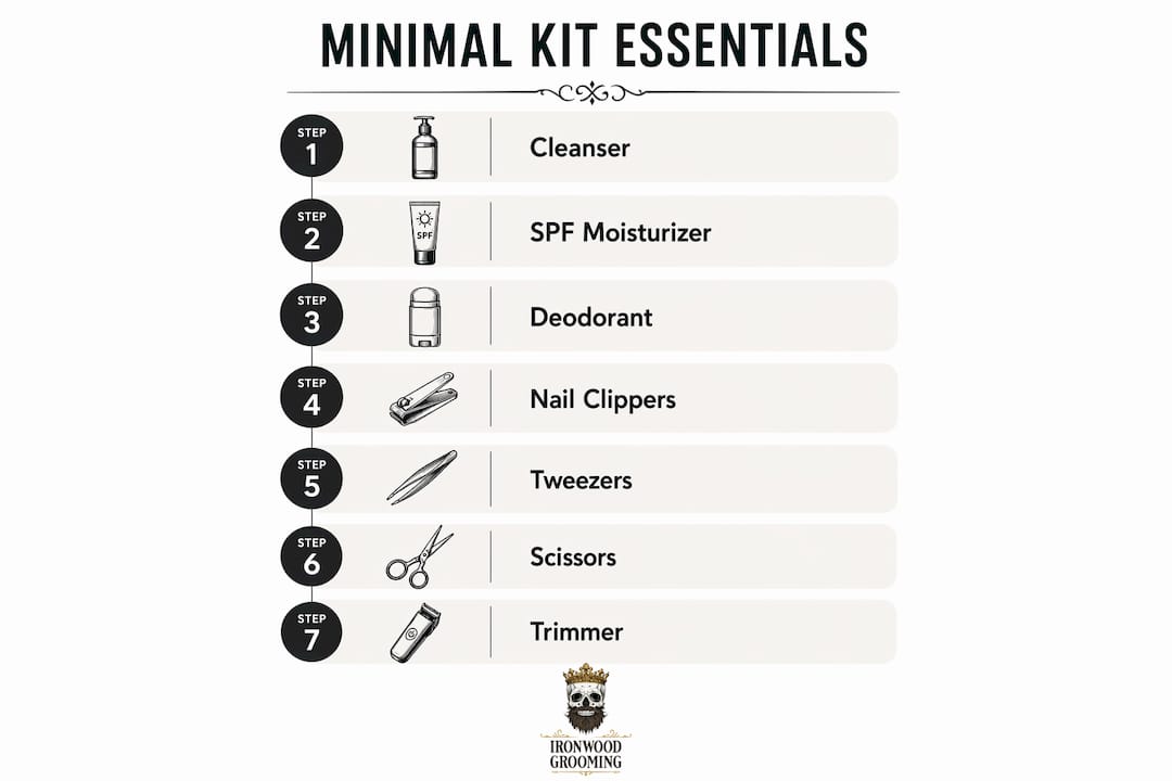 Infographic illustrating essential items in minimal grooming kit