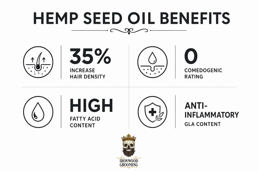 Infographic showing key benefits of hemp seed oil