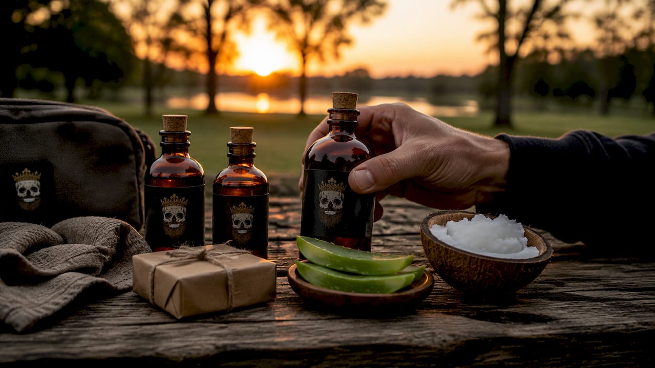 Eco-friendly beard wash products outdoors