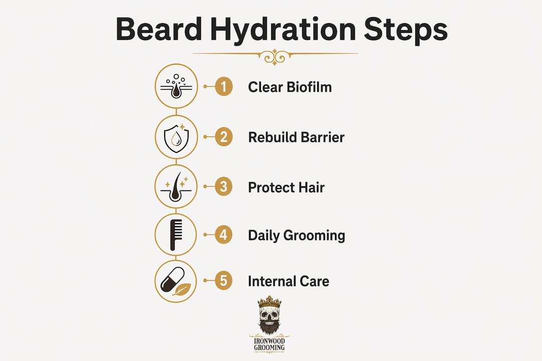 Infographic showing beard hydration steps