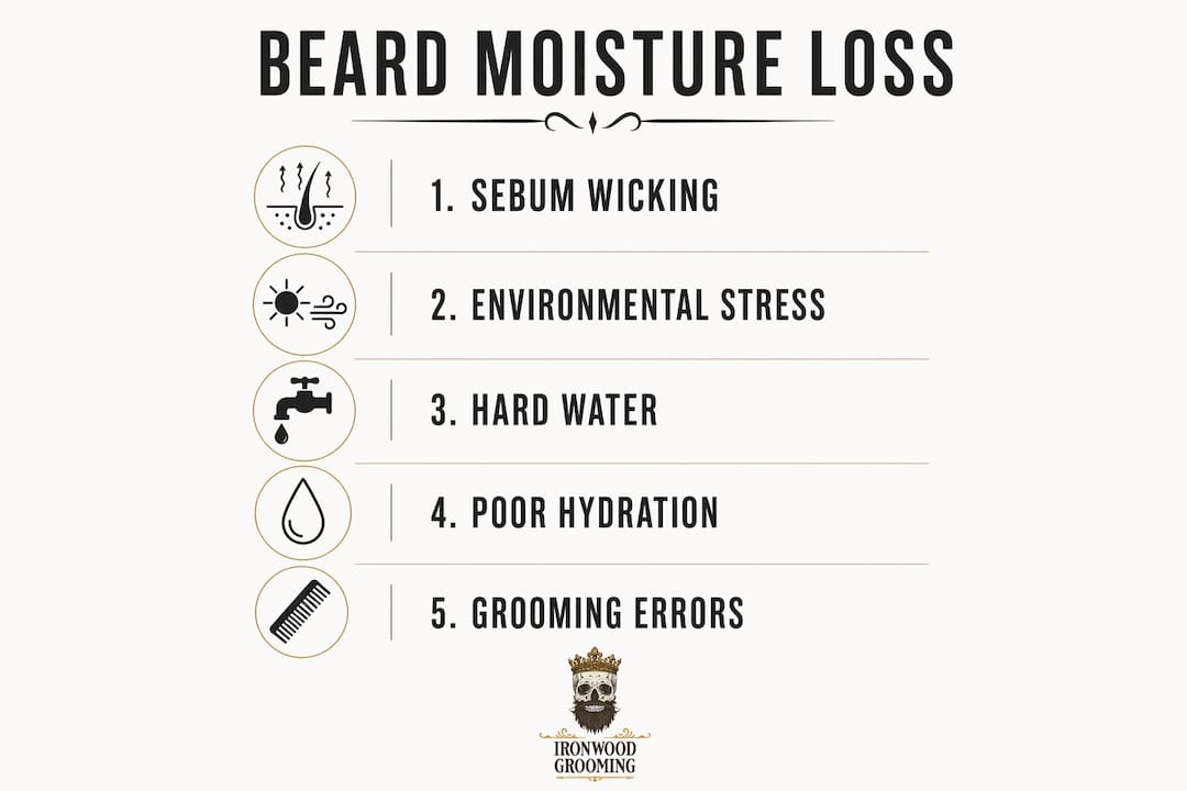 Infographic illustrating beard moisture loss factors
