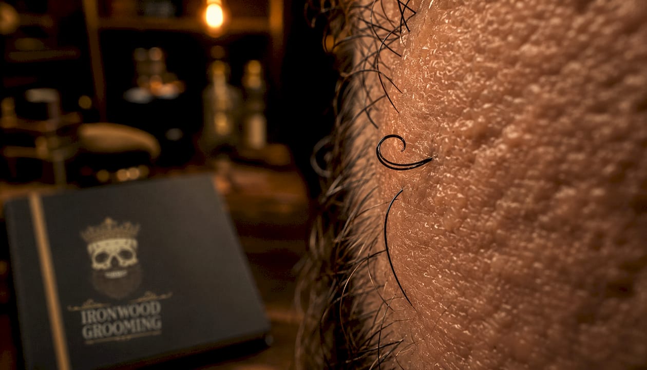 Close-up of curly beard hair follicle