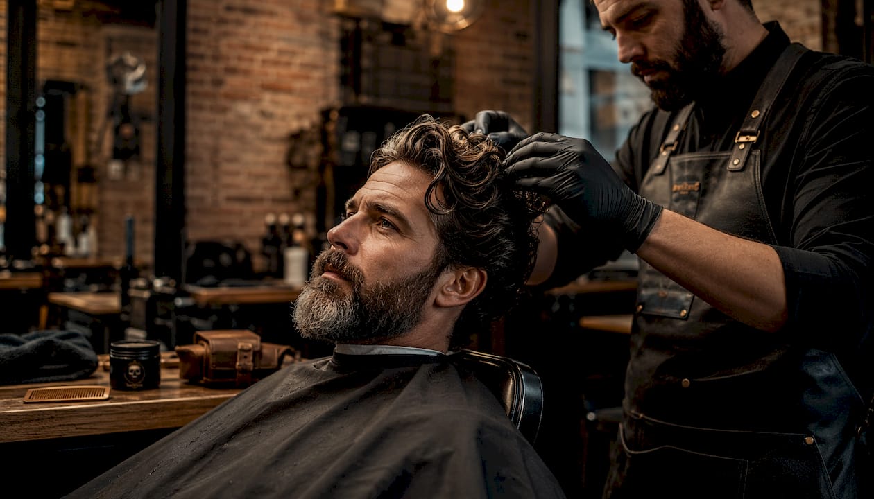Stylist applying medium hold pomade