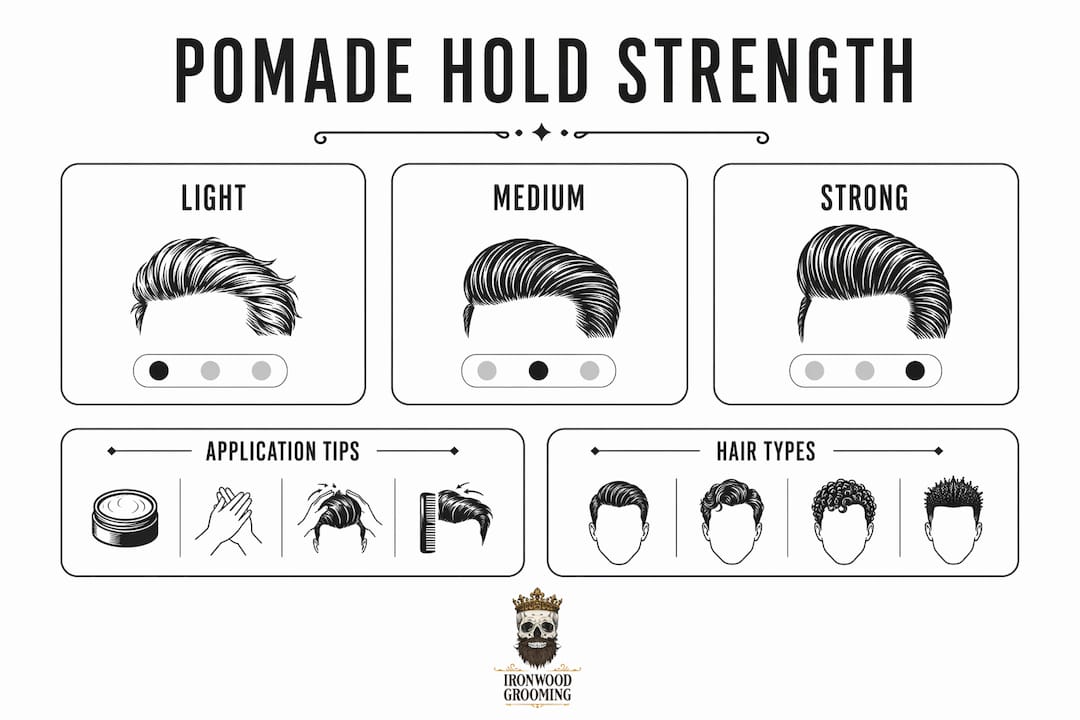 Infographic showing pomade hold strength levels