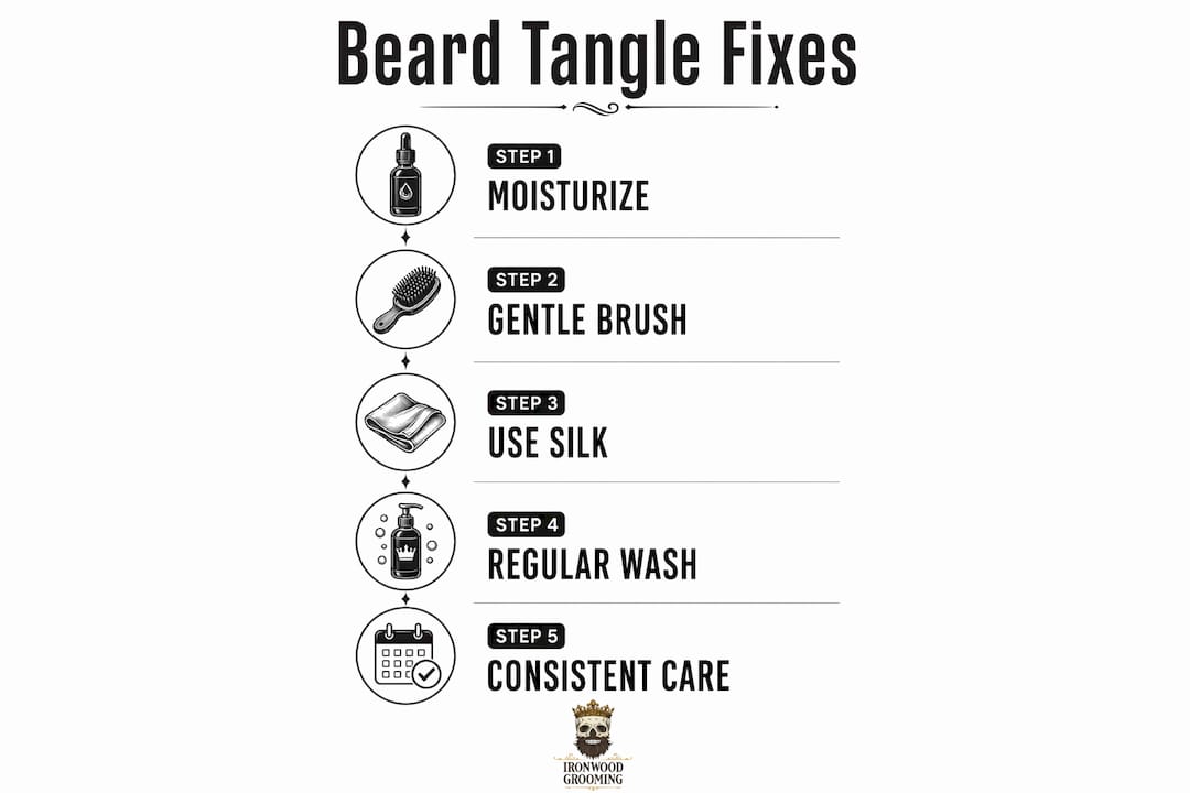 Infographic highlighting beard tangle prevention steps