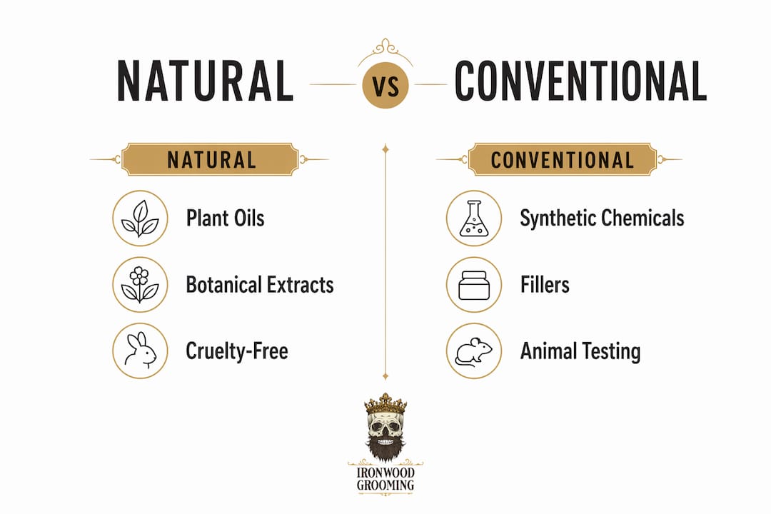Infographic comparing natural and conventional grooming products