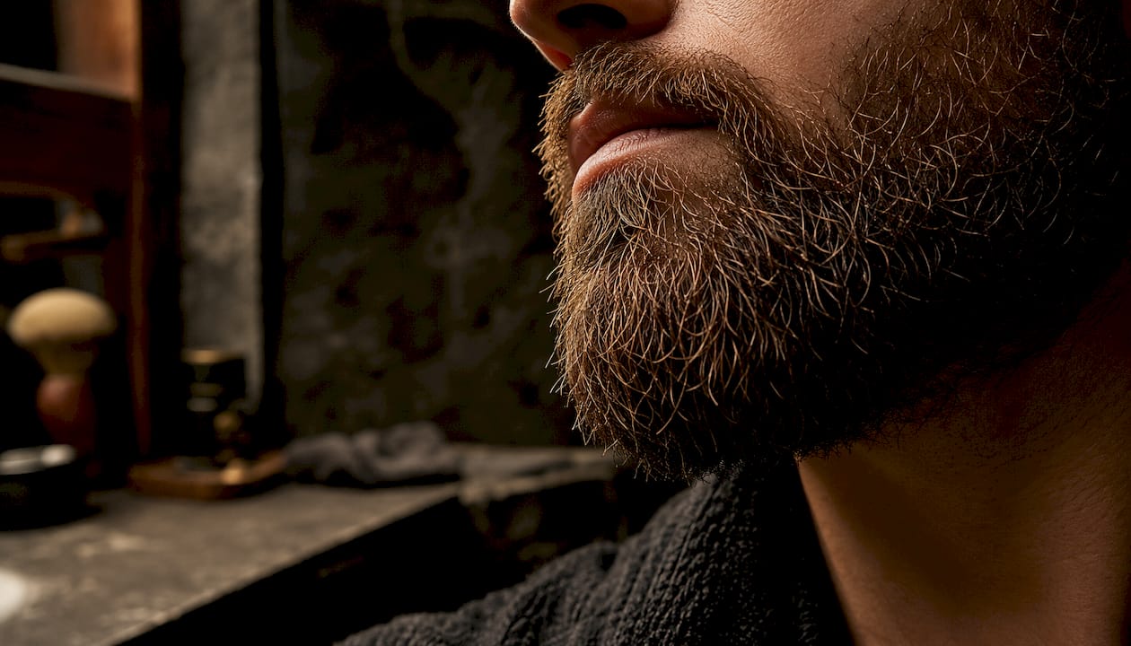 Close-up of dense beard hair follicles
