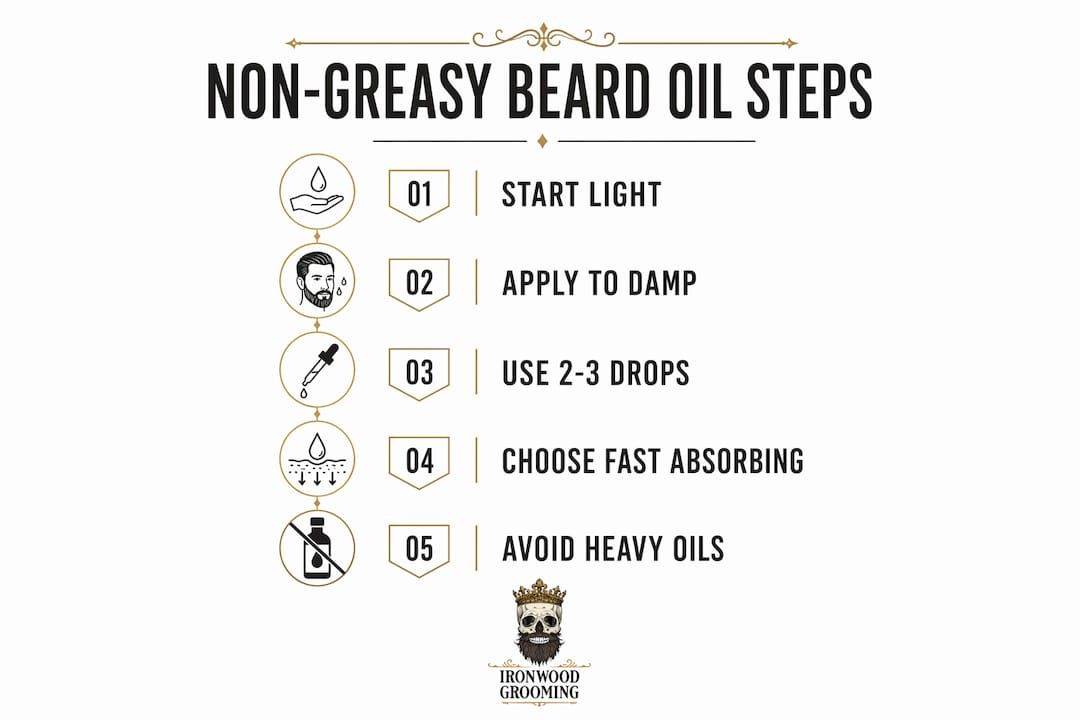 Infographic showing non-greasy beard oil steps