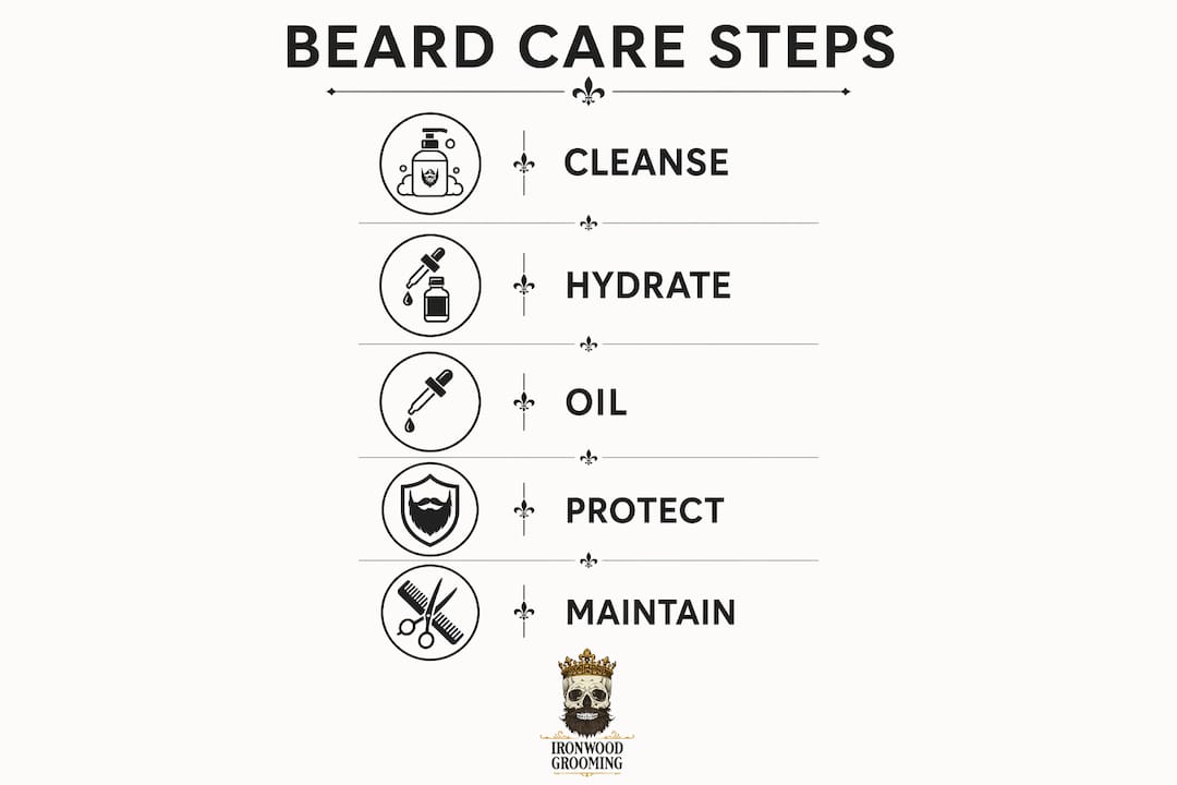 Infographic showing daily beard care steps for altitude