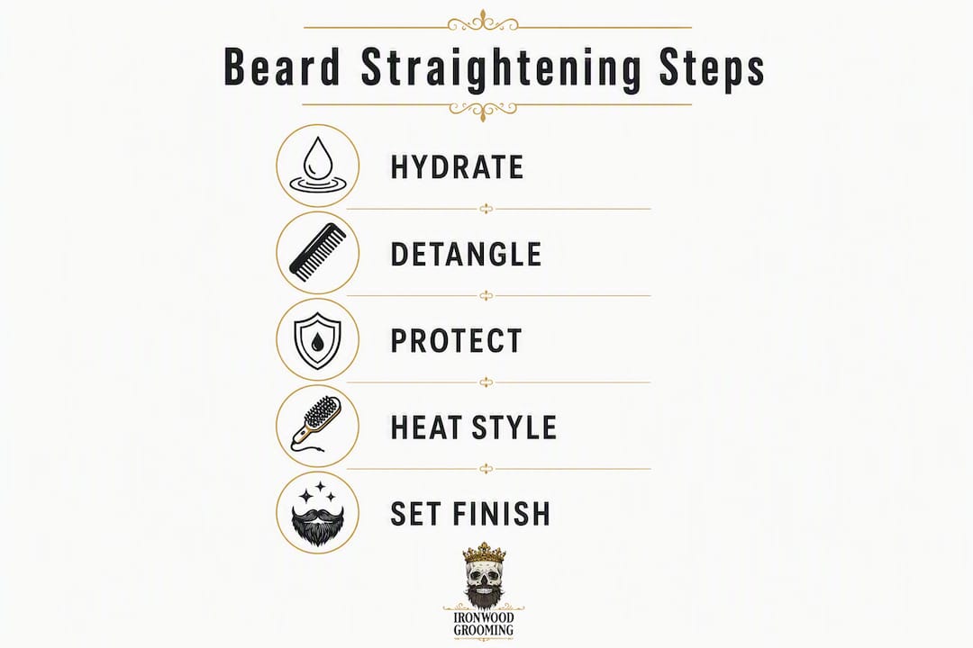 Infographic illustrating beard straightening steps
