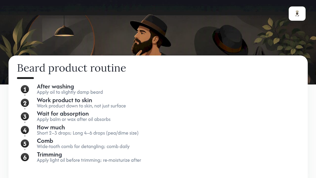How to apply products and keep your beard groomed — overview diagram