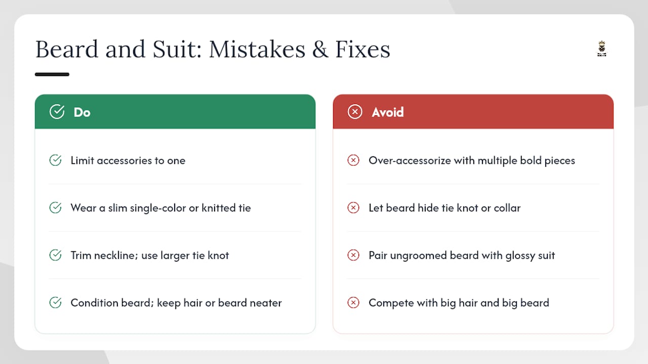 Common beard-and-suit mistakes and how to fix them — overview diagram