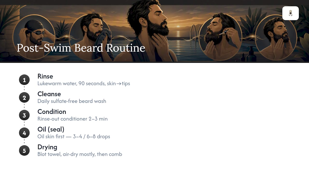 Step-by-step beard care routine infographic