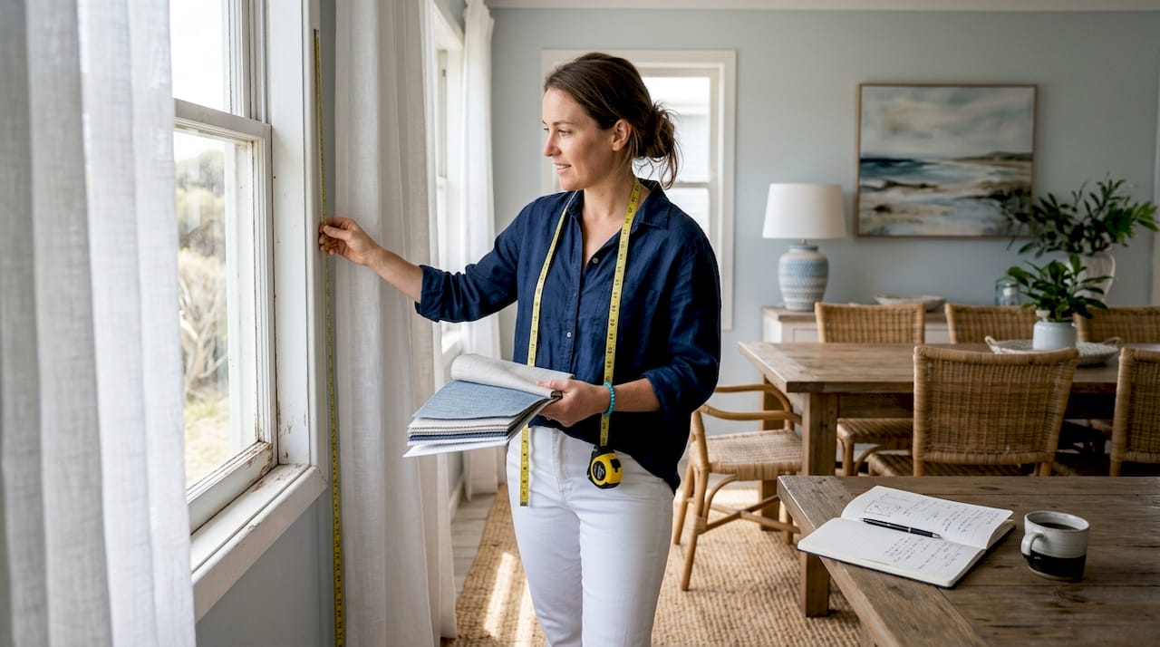 Designer measuring window with fabric samples