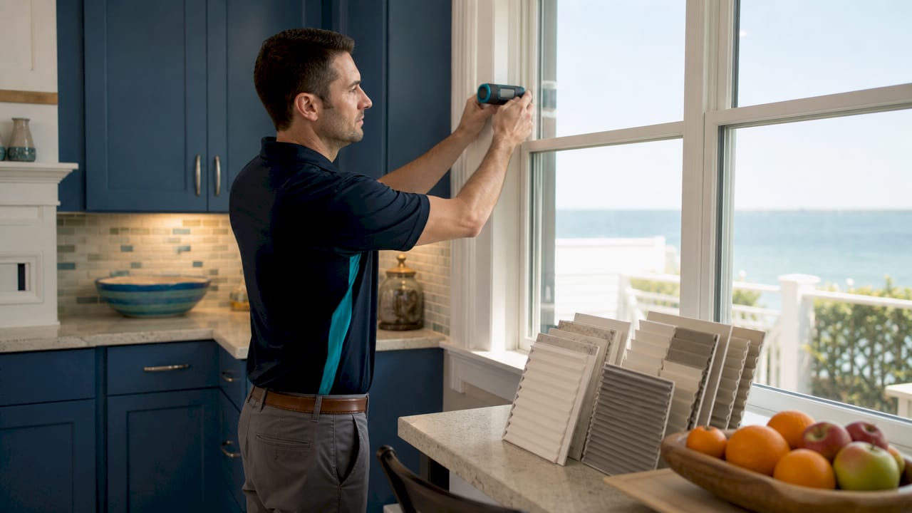 Technician laser measuring window for blinds