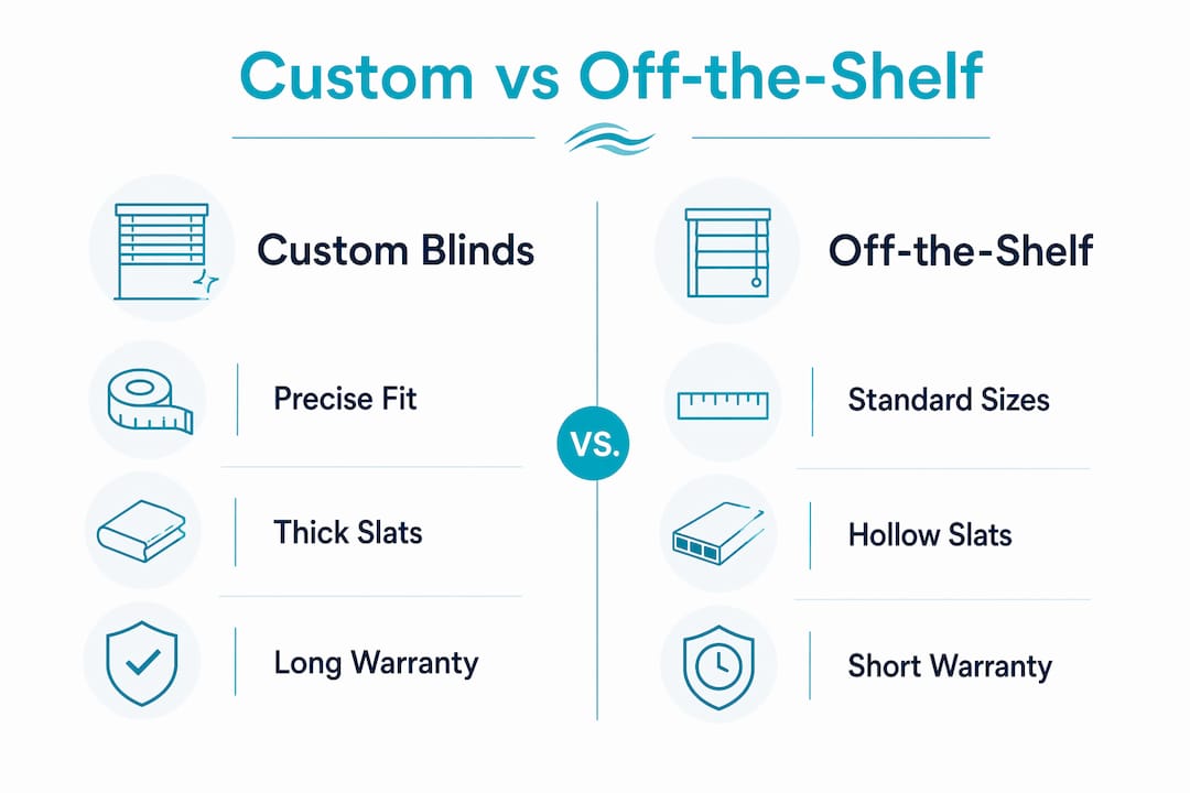 Infographic comparing custom and off-the-shelf blinds