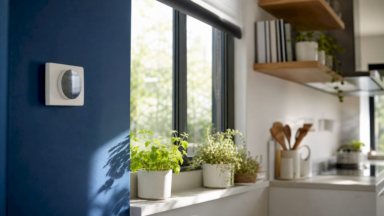 Thermostat and motorized blinds in home office