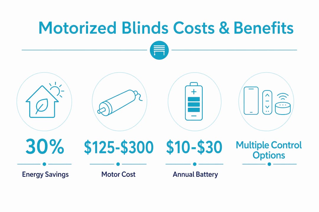 Infographic showing motorized blinds costs and savings