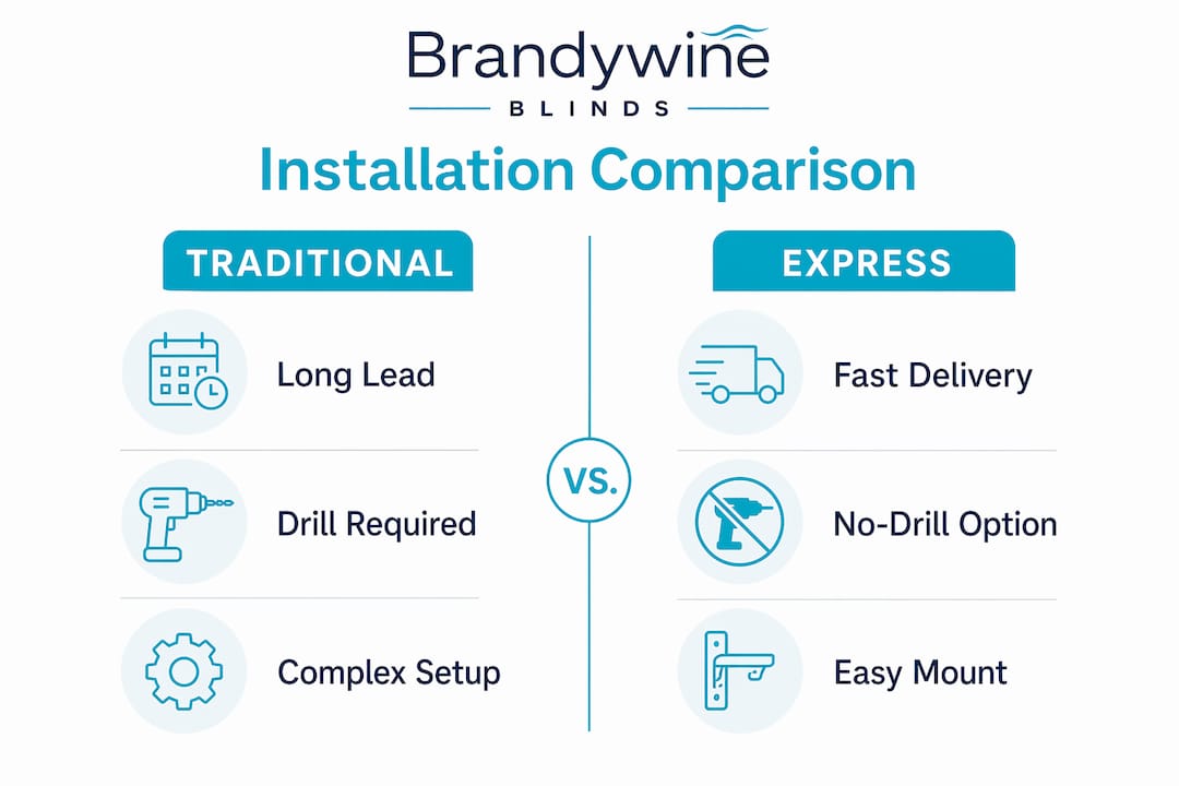 Infographic comparing traditional and express blind installation