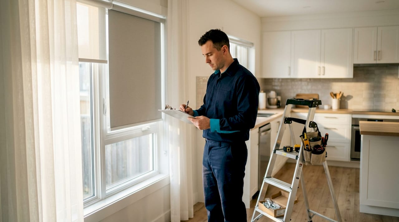Installer checking blind safety during site visit