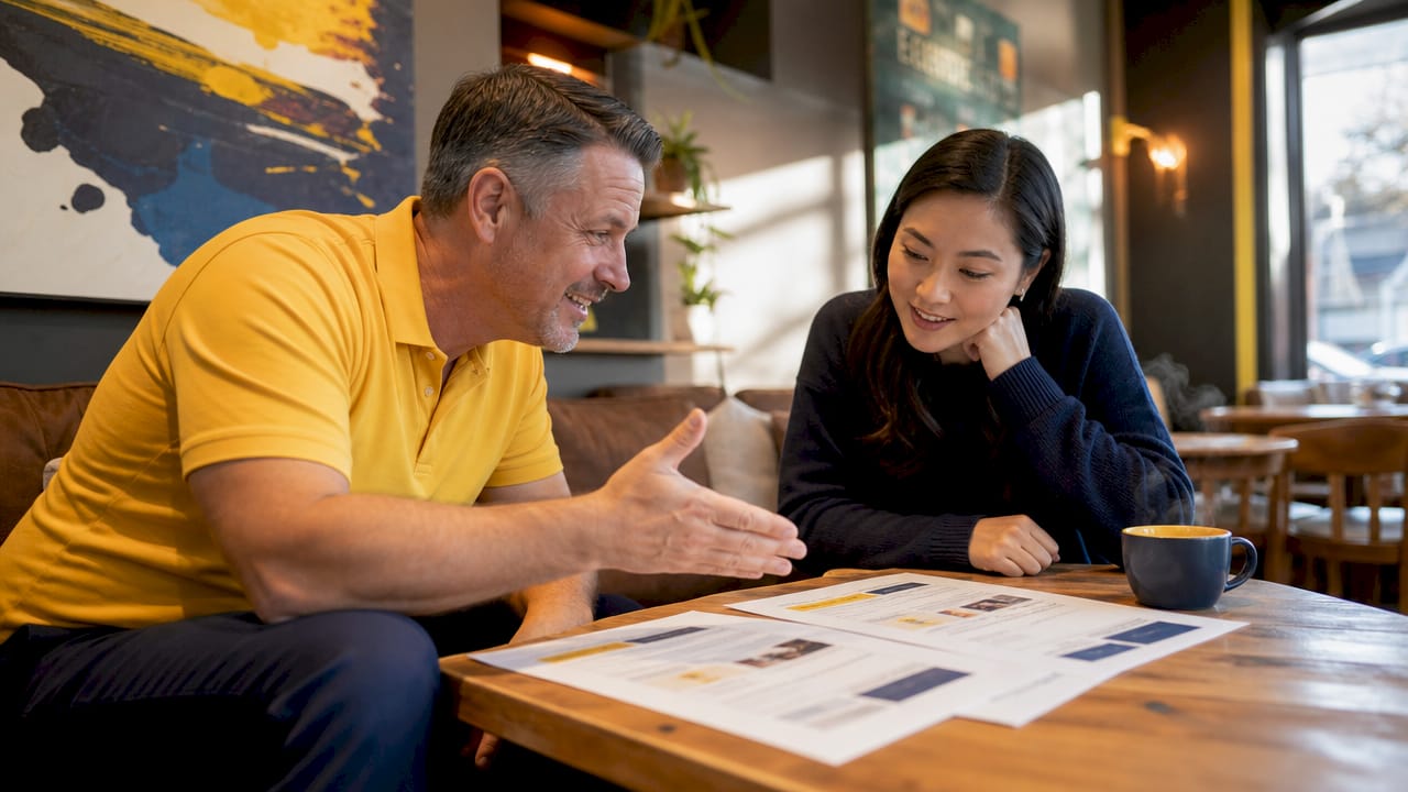Removalist consultant explaining quotes to renter