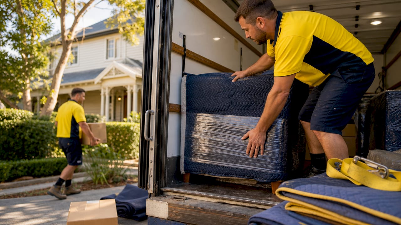 Removalists loading furniture into moving truck