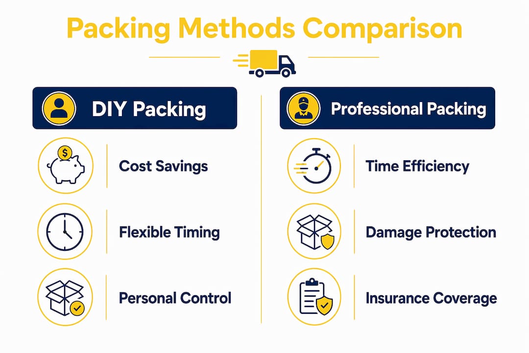 Infographic comparing DIY vs professional packing benefits