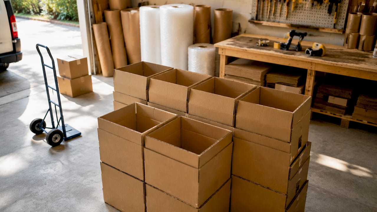 Stacked double-walled cardboard boxes close-up