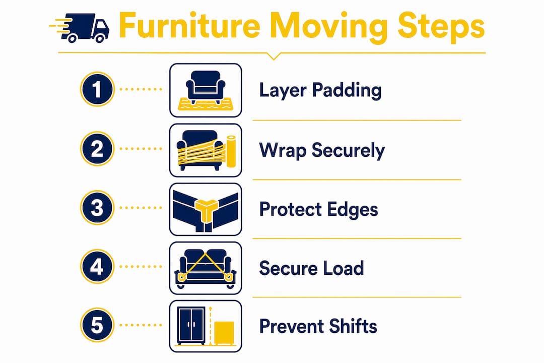 Infographic illustrating furniture protection steps during moving