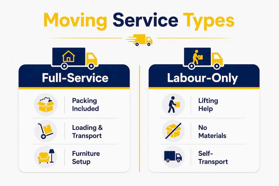 What is a professional home moving service? 2 Infographic comparing full-service and labour-only moving