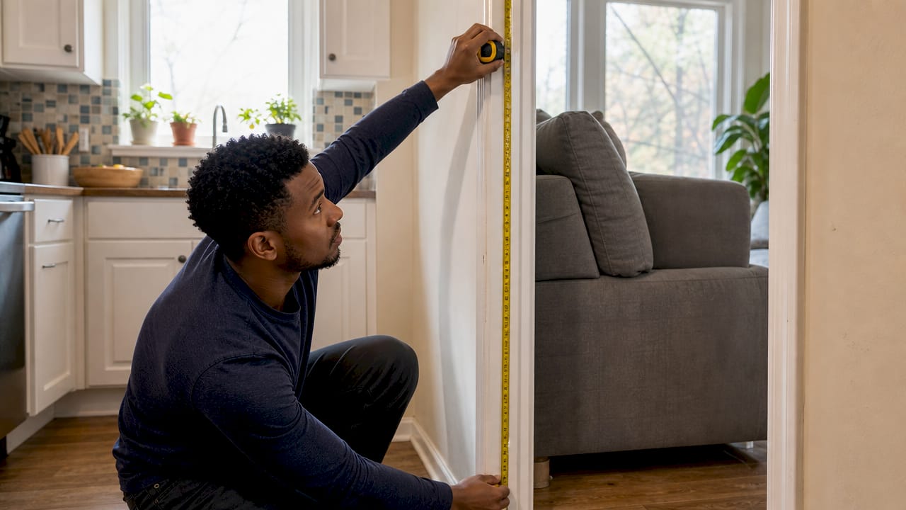 Common mistakes when moving furniture: 2026 guide 1 Man measuring sofa and doorway dimensions