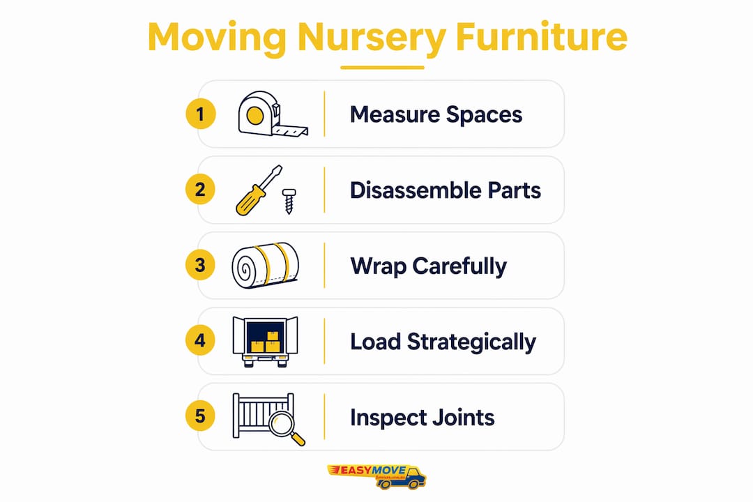 Why nursery furniture needs careful moving: 2026 guide 2 Infographic outlining nursery furniture moving steps