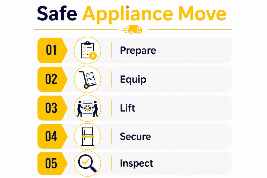 Infographic showing 5-step appliance moving process